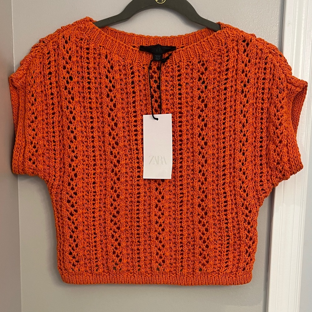 Zara Vibrant Orange Crochet Top